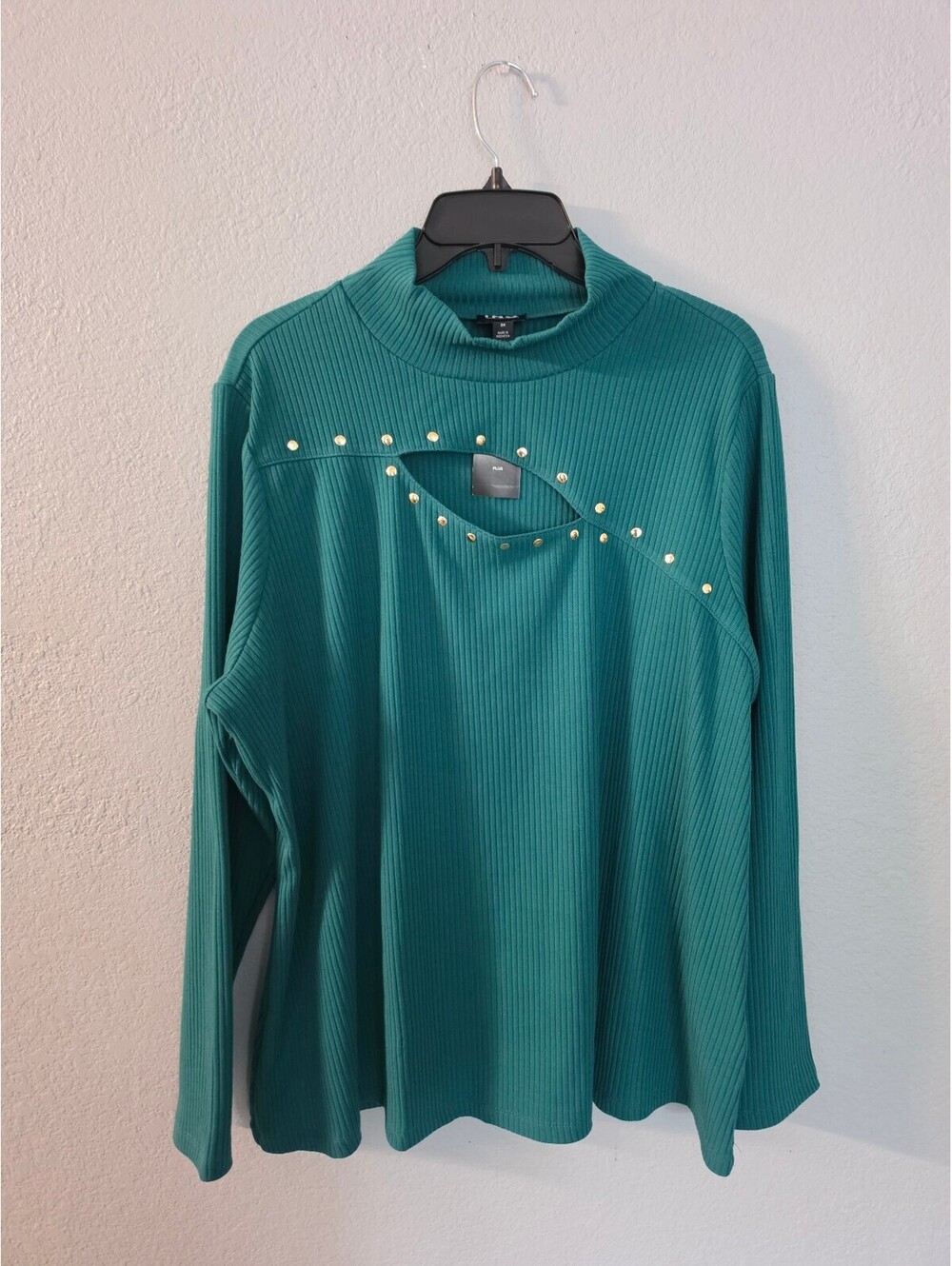 I.N.C. International Concepts Plus Size 2X Teal Ribbed Pullover Sweater with Cut